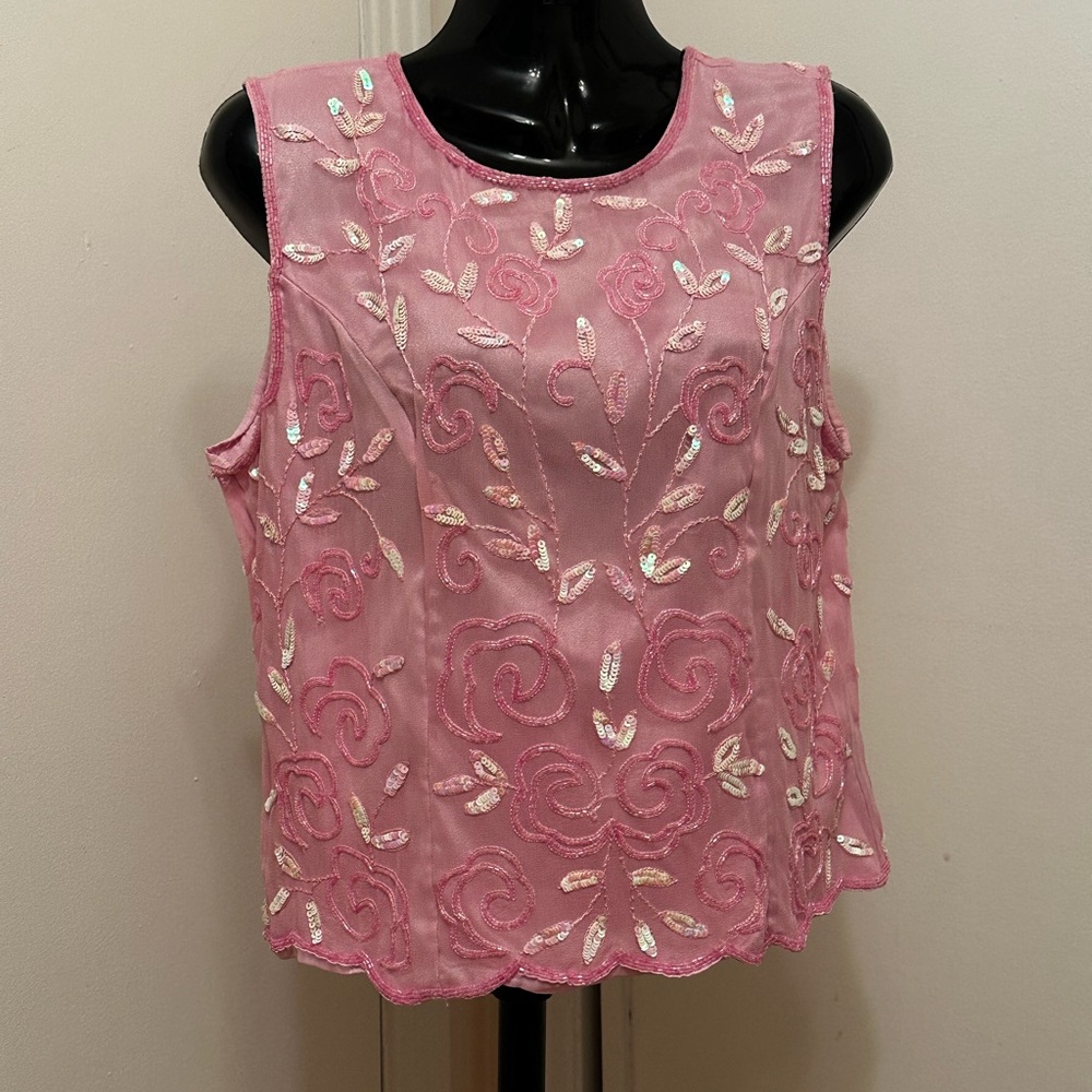 Chic Pink Embroidered Women's Tank Top Medium size